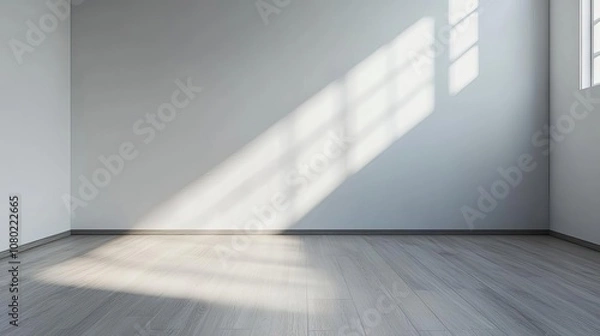 Fototapeta Minimalist room with a single artificial light source, casting sharp shadows, modern interior design