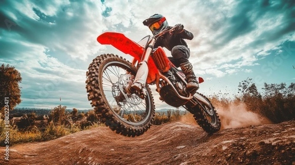 Fototapeta Dynamic Motocross Rider in Midday Light