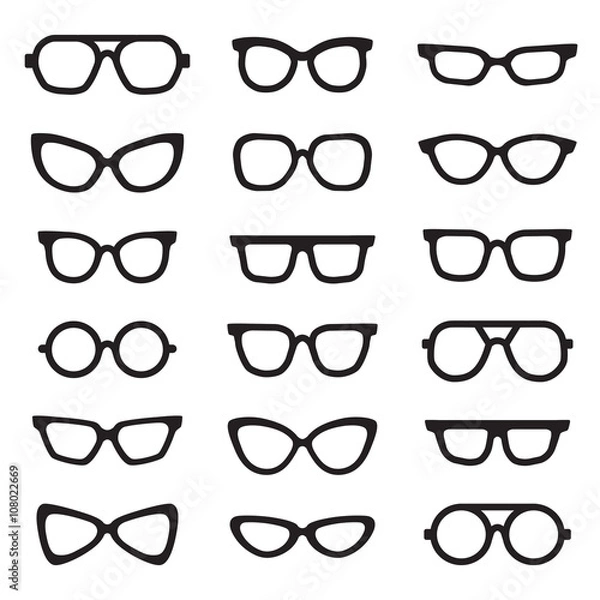 Fototapeta Eyeglasses black silhouettes vector icons set. Modern minimalistic design.