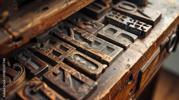 Fototapeta Vintage Printing Press: A Historical Look at Typeblocks and Typography