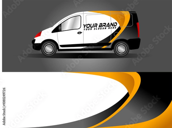 Fototapeta racing car van wrap rally livery. design abstract pink strip for car wrap, vinyl sticker, and decal branding