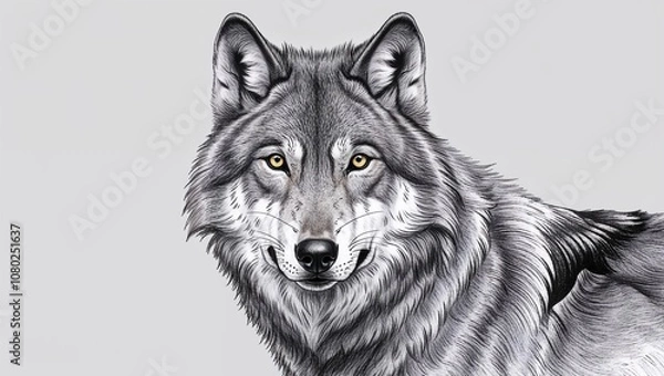 Obraz Realistic wolf illustration with piercing yellow eyes