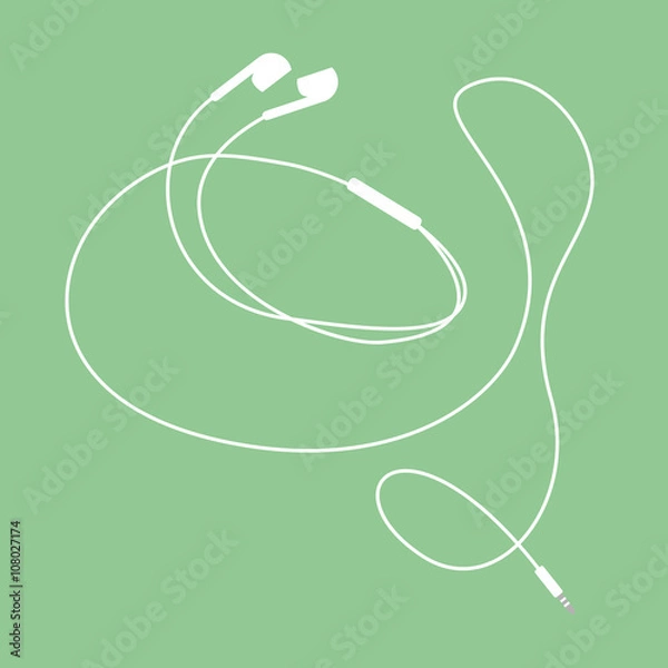 Obraz White Earphones on turqoise colored background.Vector design.