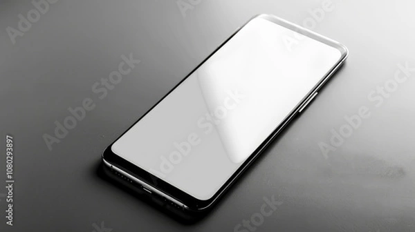 Obraz sleek smartphone with blank screen on dark surface, showcasing modern design and technology. minimalist aesthetic highlights its elegance and functionality