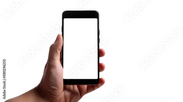 Obraz person holding smartphone with blank screen, showcasing modern technology and communication. image emphasizes device sleek design and usability