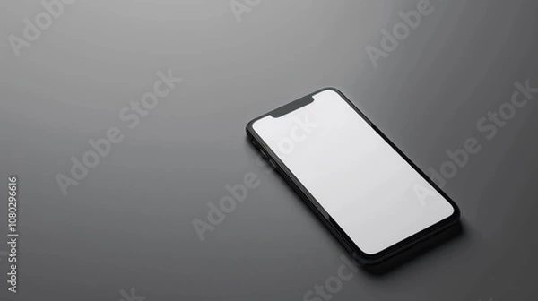 Obraz sleek black smartphone with blank screen rests on smooth gray surface, showcasing modern design and minimalism. device elegant lines and reflective surface create contemporary aesthetic