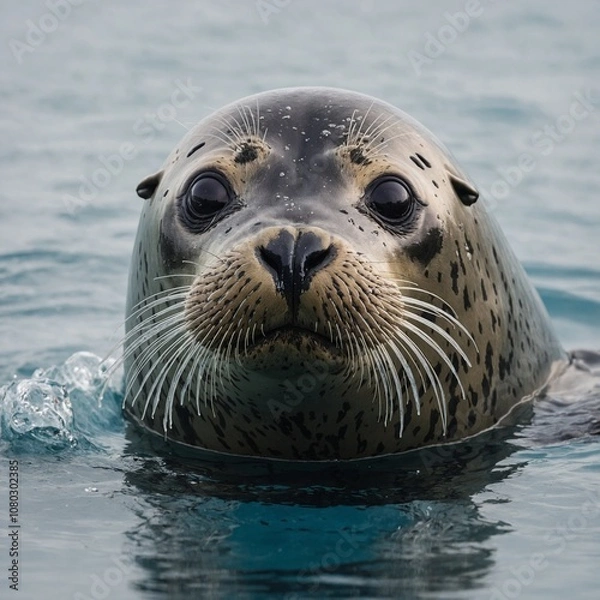 Obraz A seal balancing a ball on its nose with a white background.

