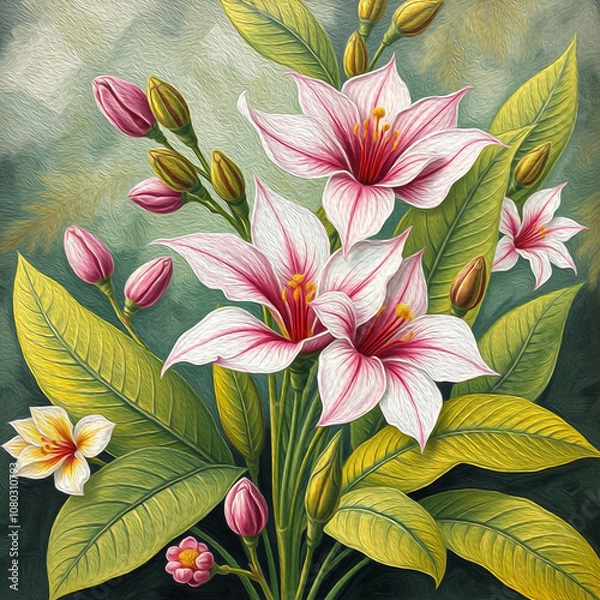 Fototapeta Botanical pattern for printing on wall decorations, covers. Artistic brush strokes.