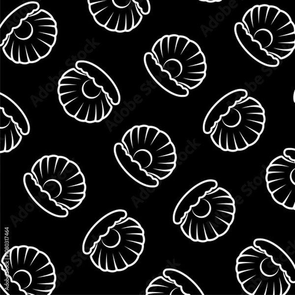 Fototapeta Open shell with pearl icon isolated seamless pattern on black background
