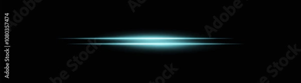 Fototapeta Vibrant blue horizontal light beams with a soft glow and smooth fade. Bright neon effect on a dark background, perfect for creating a dynamic lighting accent