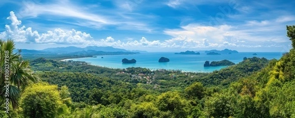 Fototapeta Scenic View of Phuket Island with Blue Sky and Jungle
