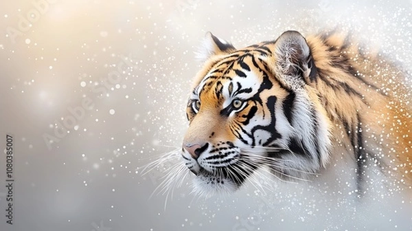 Fototapeta The abstract art of a tiger captures the fierce essence of the majestic creature with bold, sweeping brushstrokes and vibrant colors, expressing power and grace in a dynamic and chaotic composition.