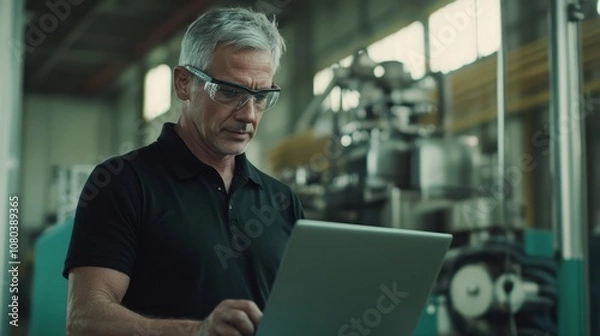 Fototapeta The Engineer Using Laptop