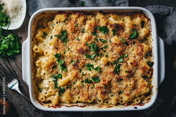 Obraz Vegan mac and cheese with cashew-based cheese sauce