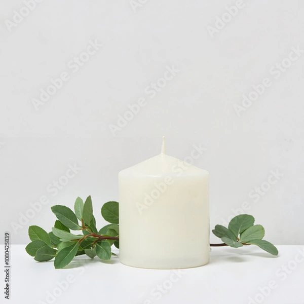 Fototapeta aroma candle close-up on white background beautiful background for spa, Al Generation	