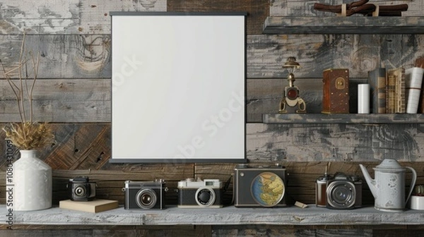 Fototapeta Artistic poster display rustic studio photography cozy environment closeup view creative concept