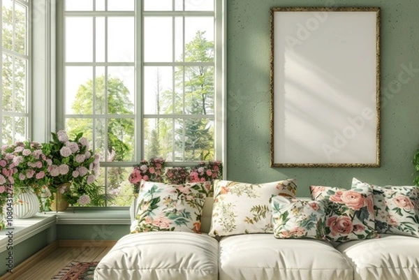 Fototapeta Relaxing afternoon in a cozy living room home interior design bright environment inviting view comfort concept