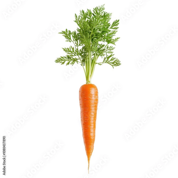 Obraz Fresh carrot with green leaves, white isolated background