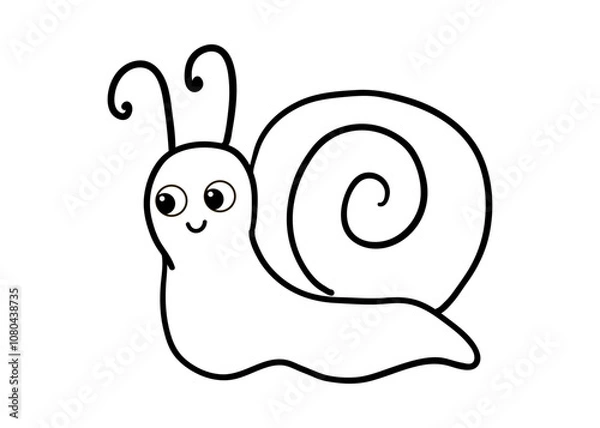 Fototapeta Cute black and white snail on a white background. Vector illustration with insect in cartoon style. Children's coloring book.