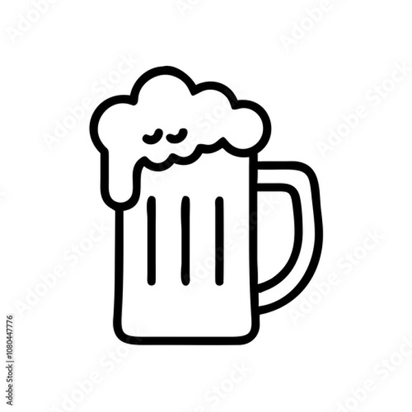 Fototapeta Icon of St. Patrick's Day beer mug with frothy drink in cheerful design on white background

