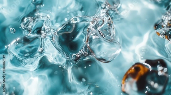 Fototapeta A highly abstract closeup image shows water in mystical and complex forms, offering a mesmerizing and artistic portrayal of fluidity with vivid details and reflections.