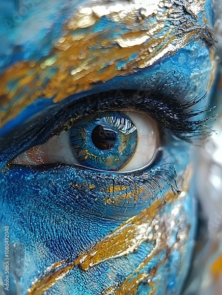Obraz Woman's eye is painted blue and gold