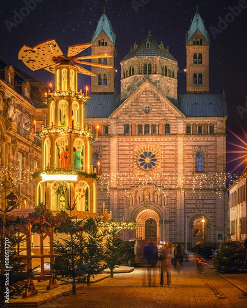 Obraz Weihnachtsmarkt Speyer Dom und Weihnachtspyramide