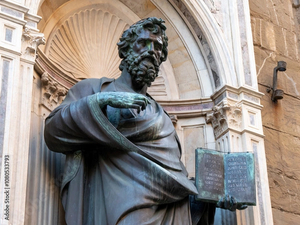 Fototapeta The statue of St. Matthew 1419-1423 by Lorenzo Ghiberti in the external niches of the church of Orsanmichele in Florence.