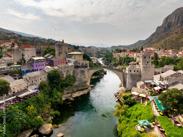Obraz defaultAerial View of Mostar and the Historic Stari Most