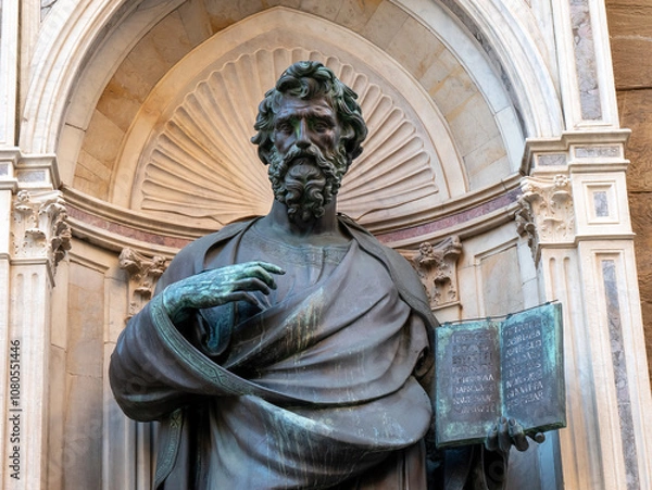 Fototapeta The statue of St. Matthew 1419-1423 by Lorenzo Ghiberti in the external niches of the church of Orsanmichele in Florence.