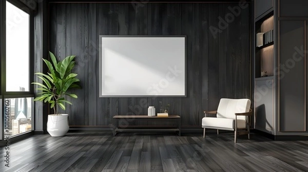 Fototapeta Minimalist Wooden Modern Home with Clean Interior and Frame Mockup 3D Rendering