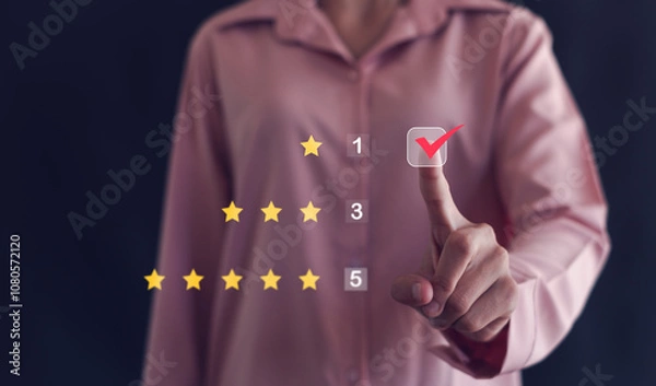 Fototapeta Customer Experience dissatisfied Concept,  bad service dislike bad quality, low rating, social media not good.