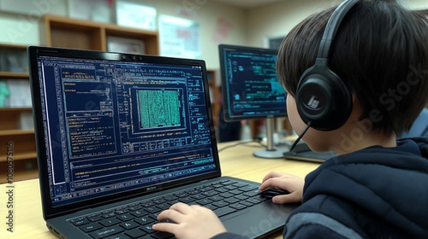 Obraz プログラミングスクールに通う小学生