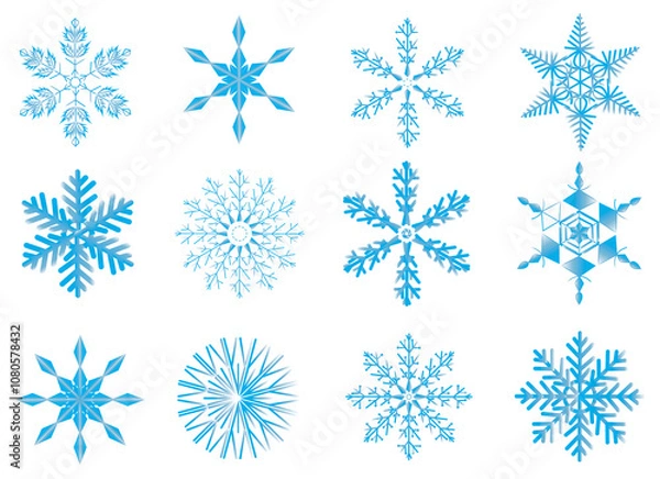 Fototapeta set of snowflakes on blue. Snow Icons. Snowflakes Vector Icons. Winter Icons. Snow or Snowflake symbol. Snow. 