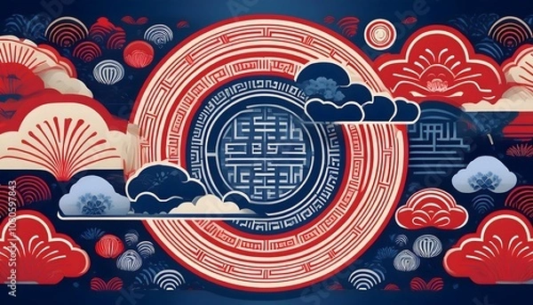 Fototapeta A classic Korean pattern inspired by -Taeguk- symbols, featuring interlocking circles