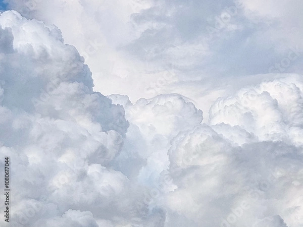 Fototapeta white and gray sky high shape outdoor group of silver clouds background in summer gradient abstract light beauty background. beautiful bright cloud and calm fresh wind air
