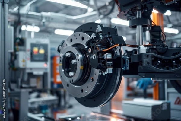 Obraz Close up of a technician working on an electric car brake