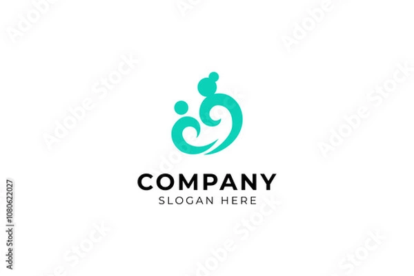 Obraz mother child love care logo in flat template vector design style