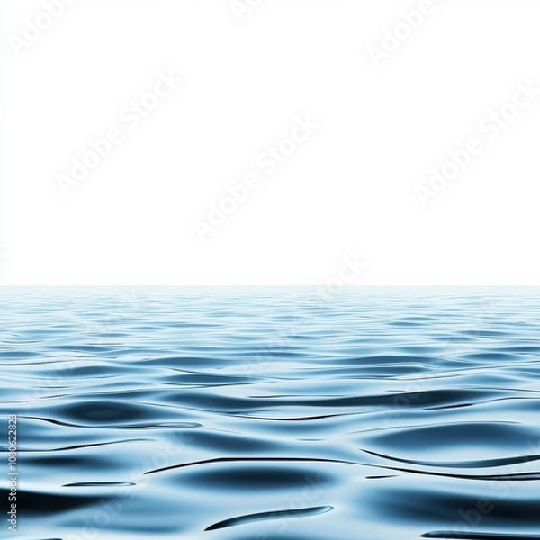 Fototapeta Rippling water surface with smooth waves on a white isolated background.