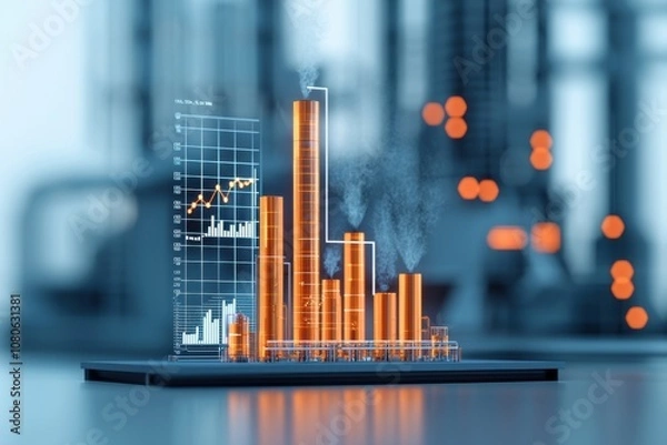 Fototapeta Industrial progress monitoring large plant data visualization urban environment digital perspective economic growth insight