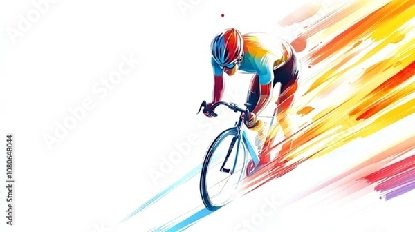 Fototapeta a 2D cartoon illustration of a cyclist sprinting towards the finish line, competitive and fast, white background--ar 16:9