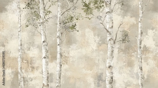 Fototapeta White birch trees gentle grunge texture for an aged elegant look