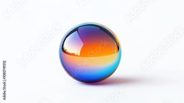 Obraz A vibrant glass sphere reflecting various colors against a white background.