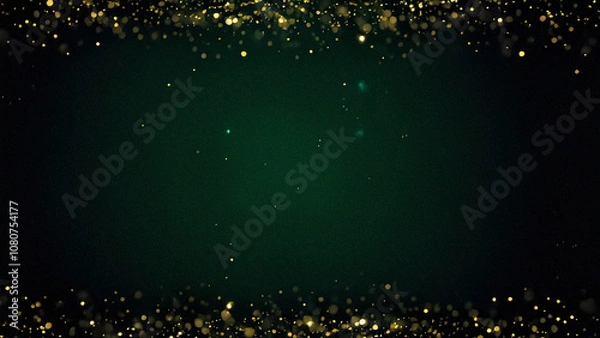 Fototapeta Classic Green Christmas Background with Golden Bokeh and Sparkling Stars