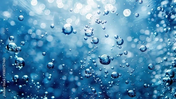 Fototapeta Illustrate a clean and minimalistic composition featuring a few evenly spaced water drops on a solid, vibrant blue background for a sleek and modern look.