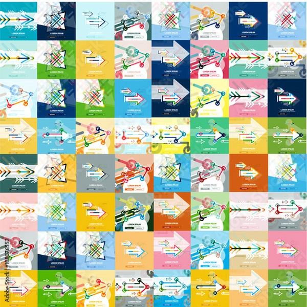 Fototapeta Set of thin line arrow geometric square banners with flat design buttons