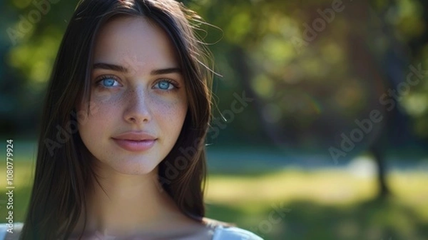 Obraz Casual Portrait of a Young Woman in a Park Generative AI