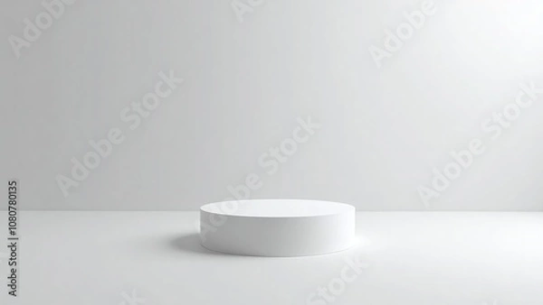 Fototapeta Small round pedestal, light gray_beige background, simple