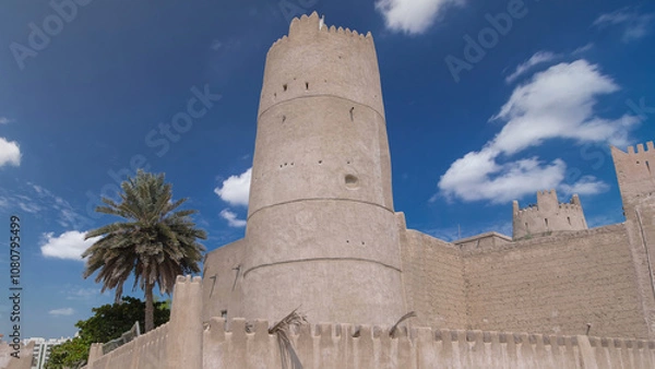 Fototapeta Historic fort at the Museum of Ajman timelapse hyperlapse, United Arab Emirates