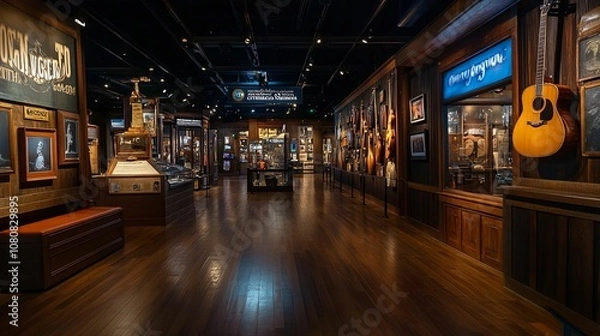 Fototapeta A Museum Hallway Displaying Musical Instruments and Artifacts